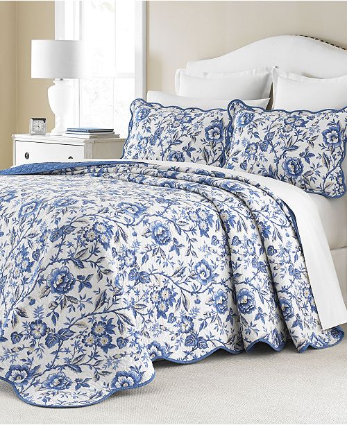 Martha Stewart Collection Closeout 100 Cotton Delft Meadow Reversible King Bedspread Created For Macy S Reviews Quilts Bedspreads Bed Bath Macy S