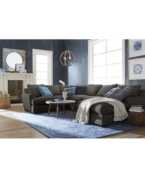 Furniture CLOSEOUT! Ainsley 3Pc. Fabric Chaise Sectional with 6 Throw