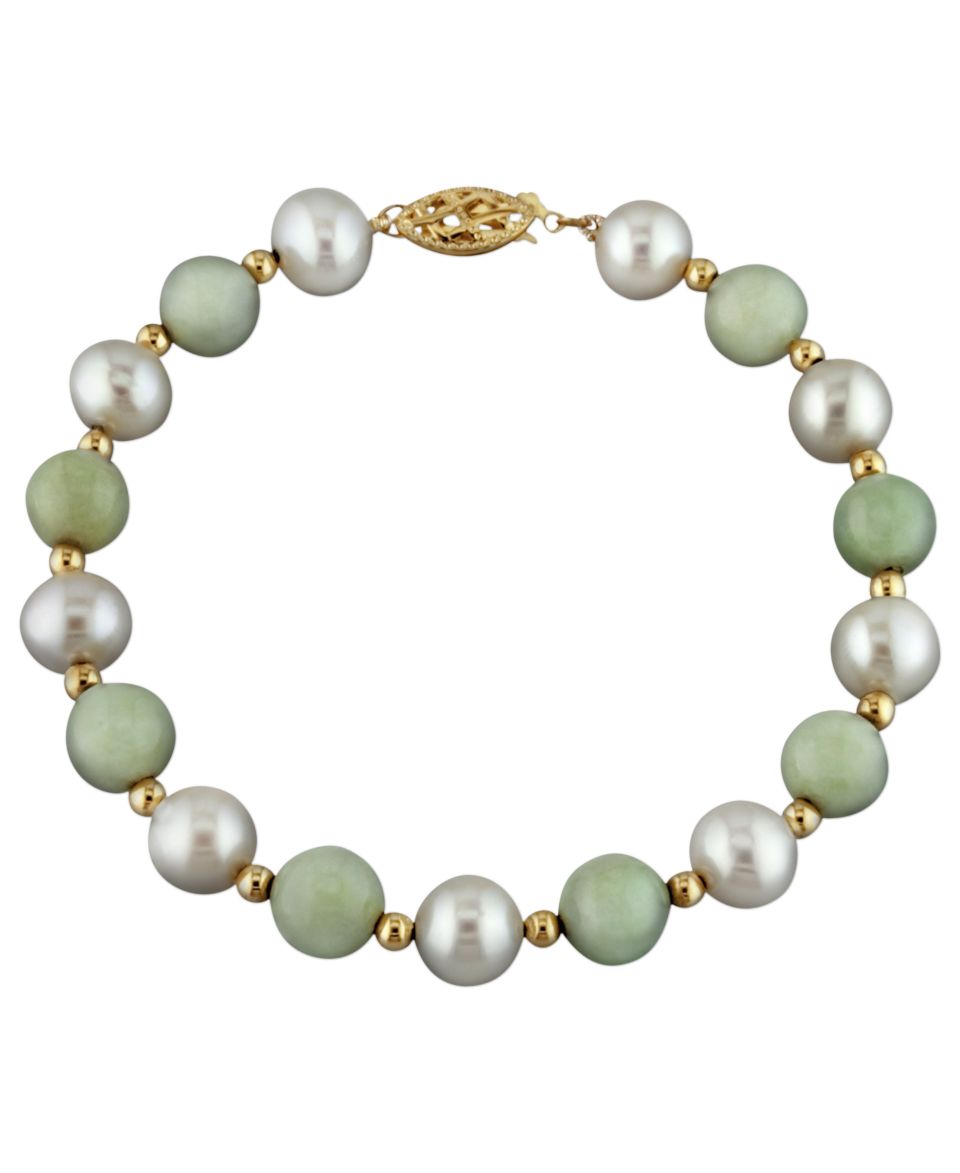 14k Gold Necklace, Cultured Freshwater Pearl and Jade   Jewelry