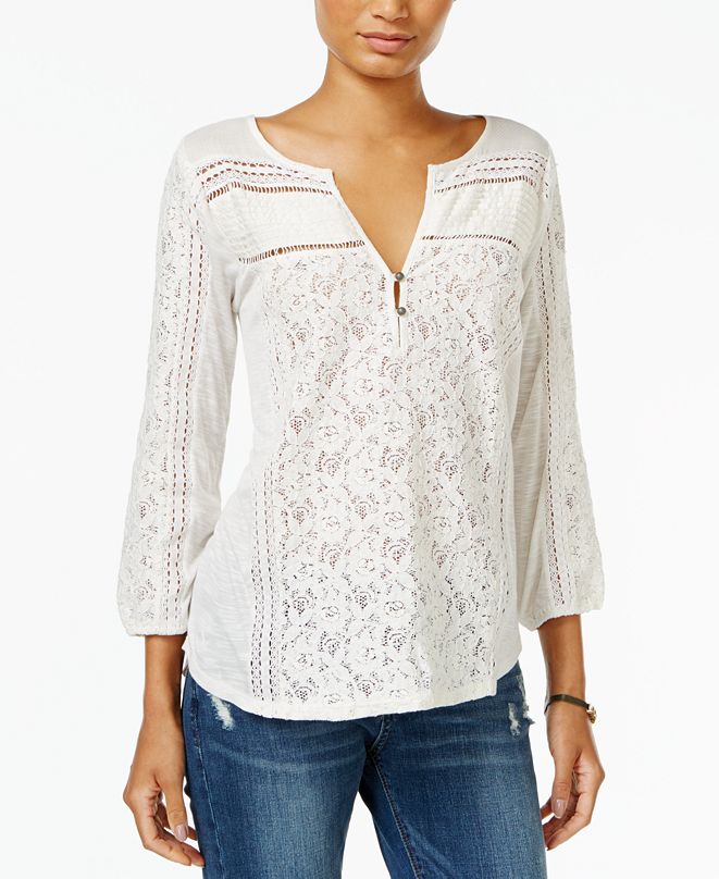 Lucky Brand MixedMedia Peasant Top & Reviews Tops Women Macy's