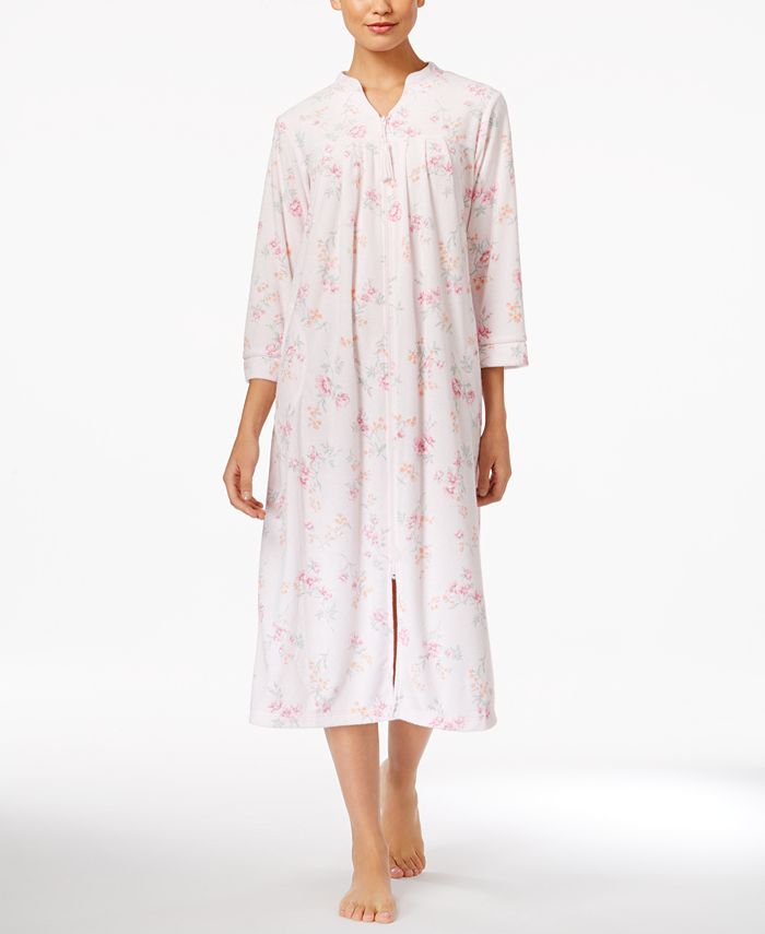 Miss Elaine Printed Stretch-Terry Zip-Front Long Robe & Reviews - Macy's