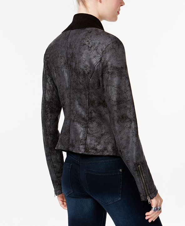 Jessica Simpson Draped Faux-Leather Jacket & Reviews - Jackets & Vests ...