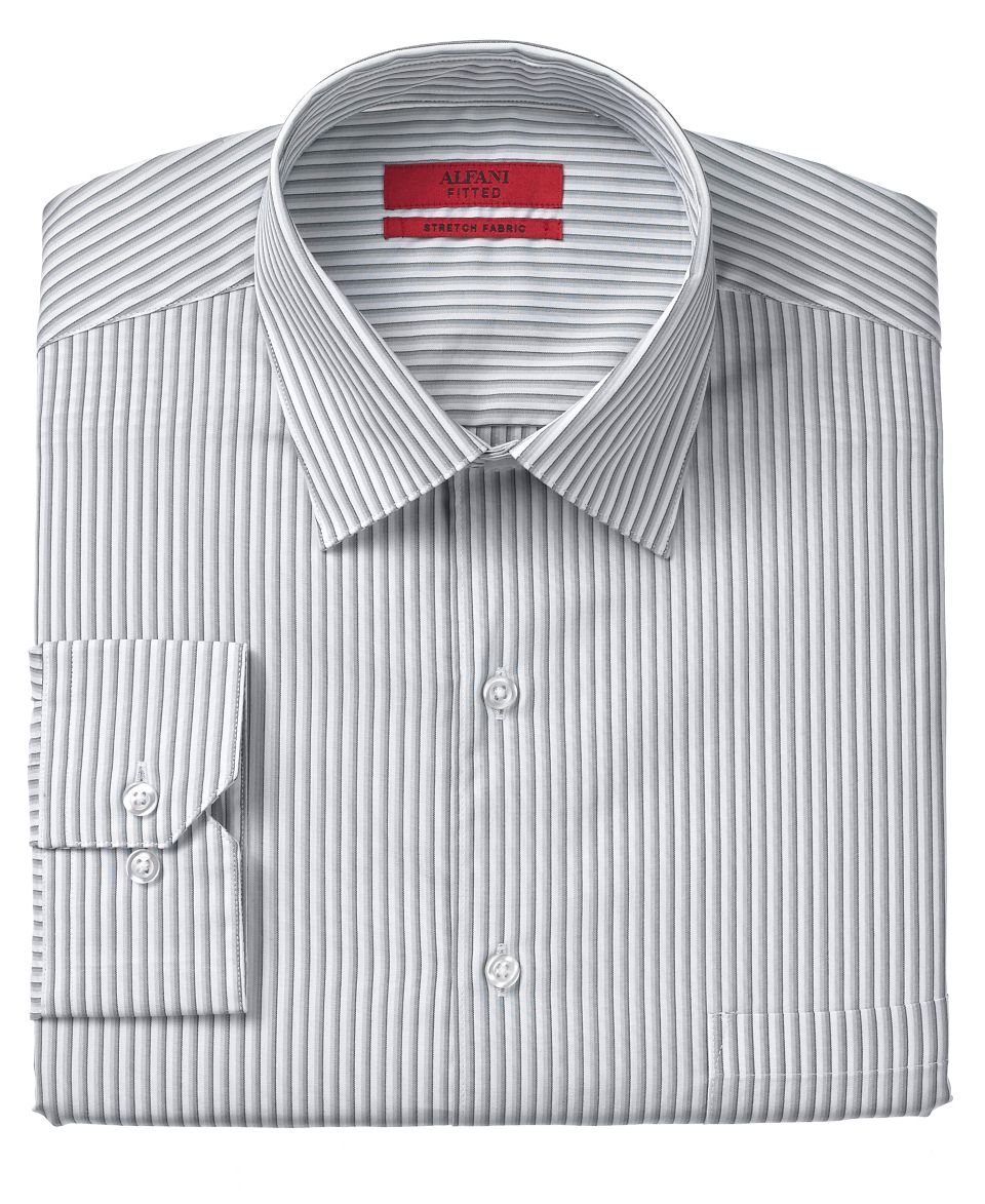 Alfani RED Dress Shirt, Fitted Grey White Stripe