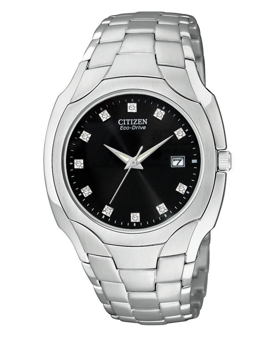 Citizen Watch, Mens Eco Drive Diamond Accent Stainless Steel Bracelet