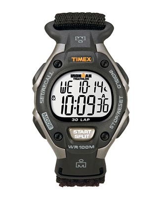 Timex Watch, Women's Digital Ironman 30-Lap Black Velcro® Strap ...