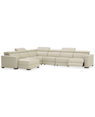 Кожаный секционный диван Nevio на 6 персон с шезлонгом, 1 глубоким креслом с электроприводом и шарнирными подголовниками, созданный для Macy's