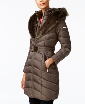 belted down coat