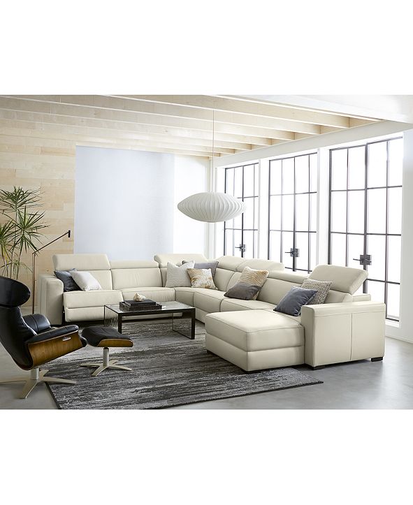 Furniture Nevio 6pc Leather "L" Shaped Sectional Sofa with 2 Power Recliners and Articulating