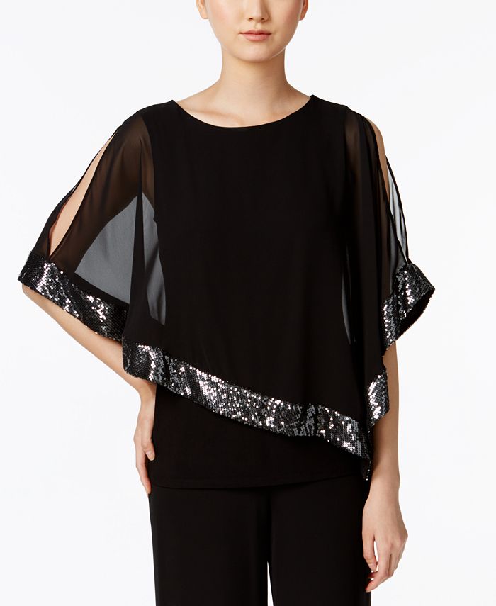 MSK Sequined Chiffon Asymmetrical Blouse & Reviews - Tops - Women - Macy's