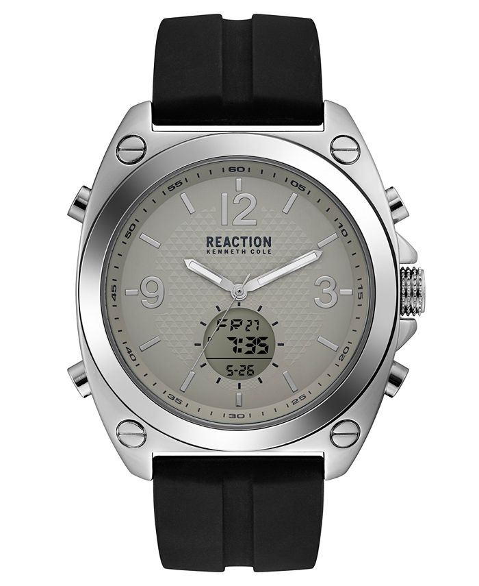 Kenneth Cole Reaction Men's Analog-Digital Sport Black Silicone Strap Watch 46mm & Reviews