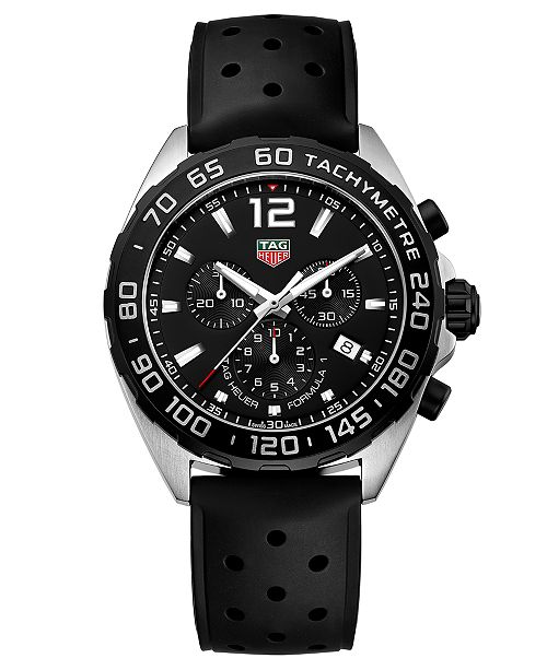 Tag Heuer Men S Formula 1 Chronograph Black Rubber Strap Watch 43mm Reviews Watches Jewelry Watches Macy S