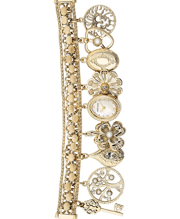 Anne Klein Women S Gold Tone Charm Bracelet Watch 18x22mm Reviews Macy S