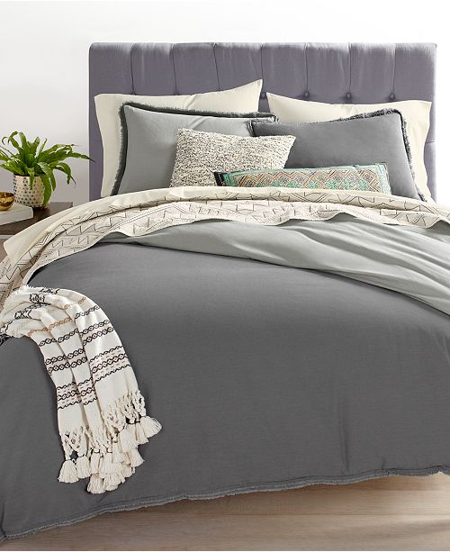 Martha Stewart Collection Cotton Linen Charcoal 3 Pc Full Queen Comforter Set Created For Macy S Reviews Comforters Bed Bath Macy S
