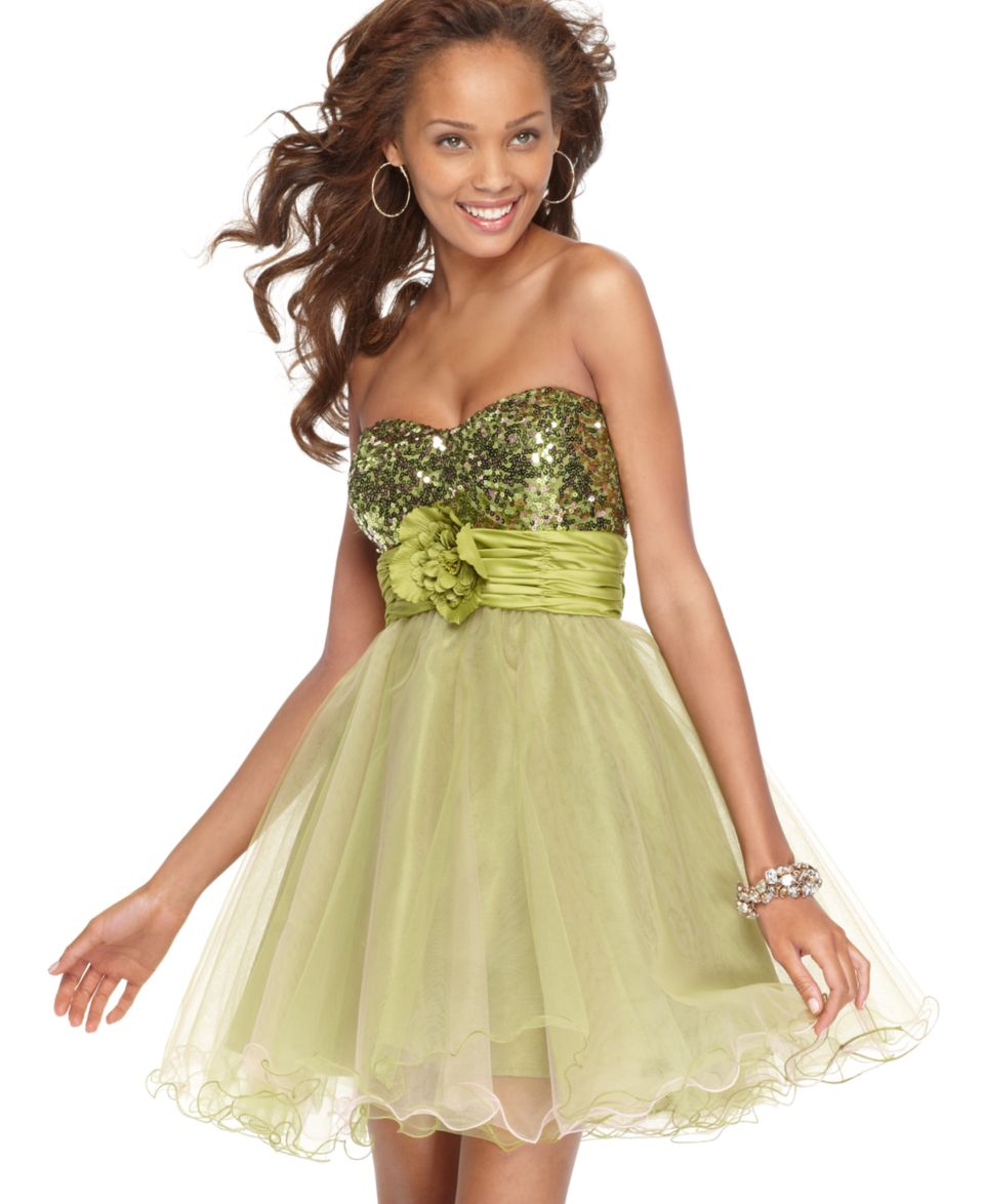 Speechless Dress, Strapless Sequin Flower Empire Ruffle Tulle A Line