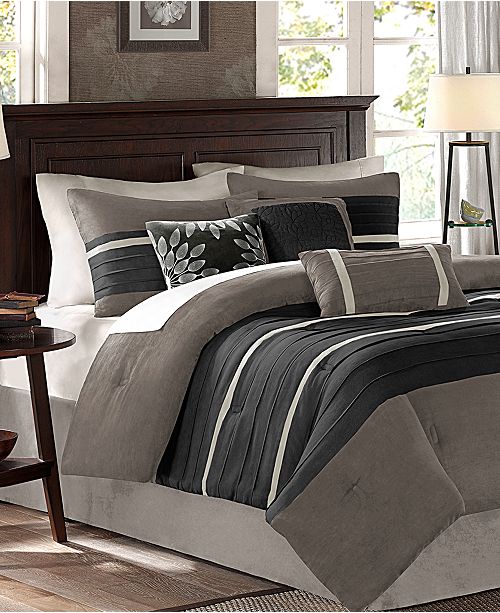 Detroit 7pc Microsuede Comforter Set Blue Brown All American Decor