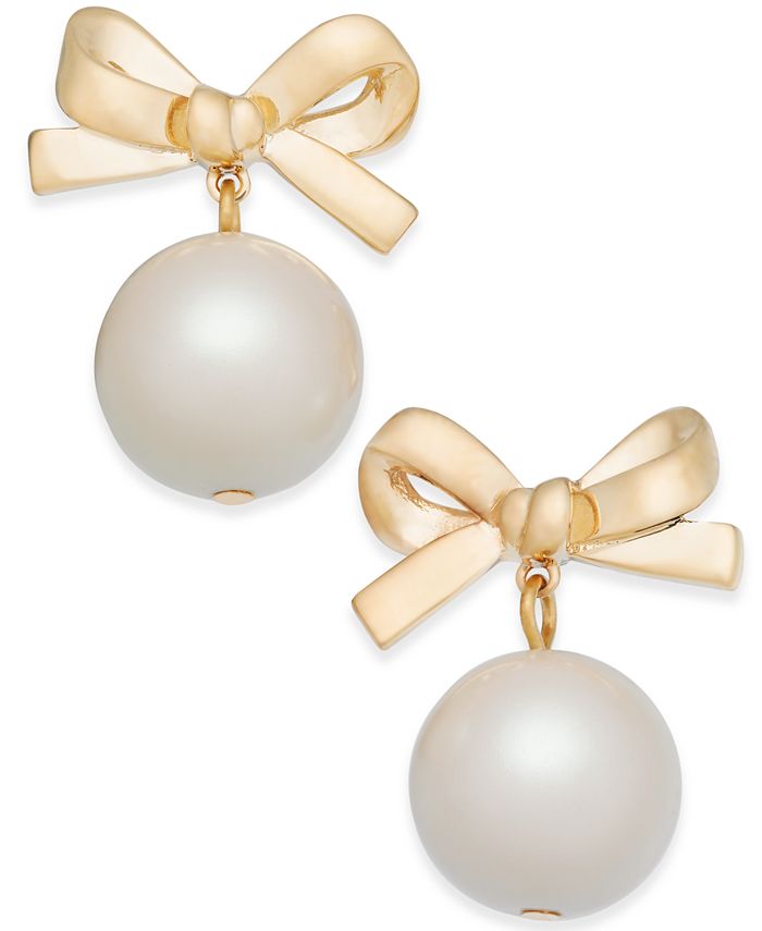 kate spade new york 14k GoldPlated Imitation Pearl Bow Drop Earrings