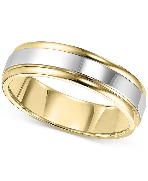 Macy S Men S Two Tone Polished Band In 14k Gold White Gold Reviews Rings Jewelry Watches Macy S
