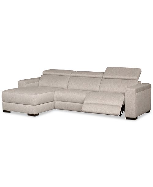 Furniture Nevio 3 Pc Fabric Sectional Sofa With Chaise 1 Power Recliner And Articulating Headrests Created For Macy S Reviews Furniture Macy S