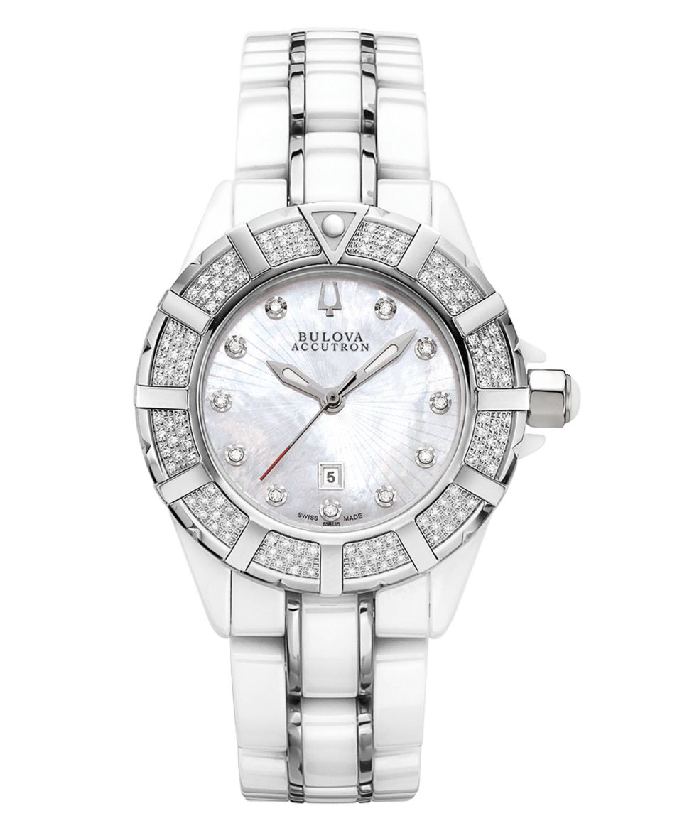 Bulova Accutron Watch, Womens Swiss Mirador White Ceramic and