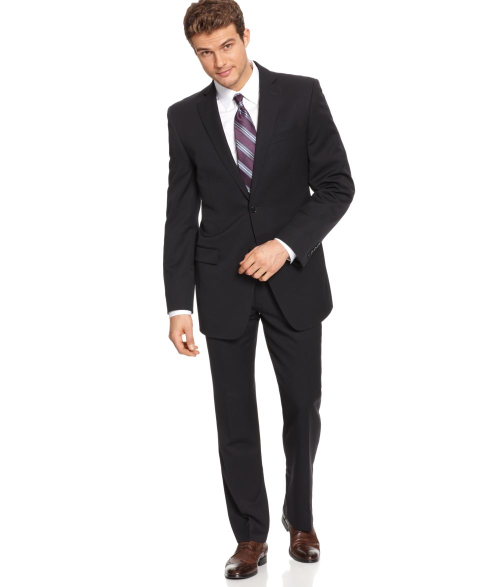 DKNY Suit, Black Solid Slim Fit   Mens