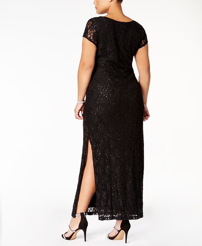 connected sequined lace overlay gown