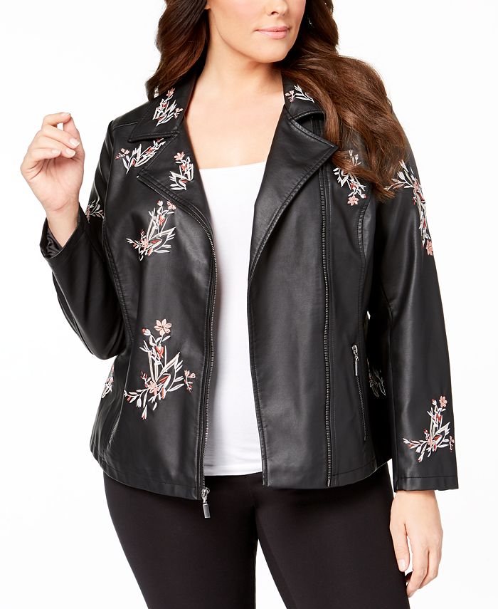 Alfani Embossed Leather Jacket Plus