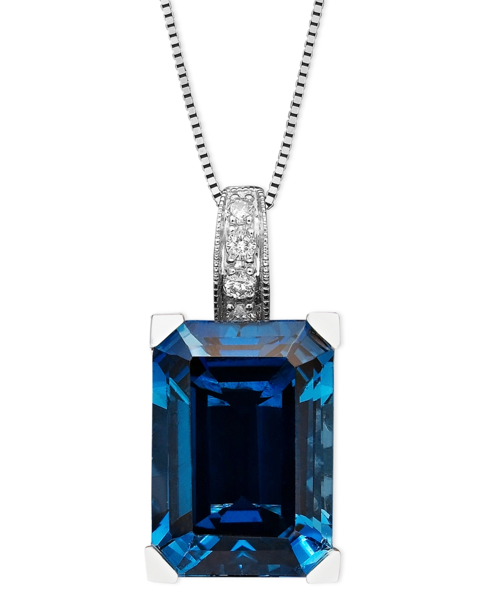 14k White Gold Necklace, London Blue Topaz (9 1/3 ct. t.w.) and Diamond Accent Emerald Cut Pendant   Necklaces   Jewelry & Watches