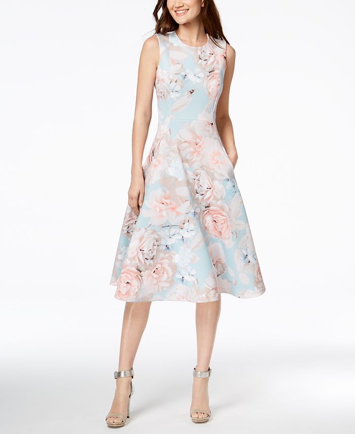 Calvin Klein Floral-Print Scuba Fit & Flare Dress & Reviews - Dresses