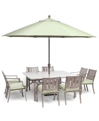 Wayland Outdoor из алюминия, 9 шт. Обеденный гарнитур (квадратный обеденный стол 64 дюйма и 8 обеденных стульев) с подушками Sunbrella®, созданный для Macy's.