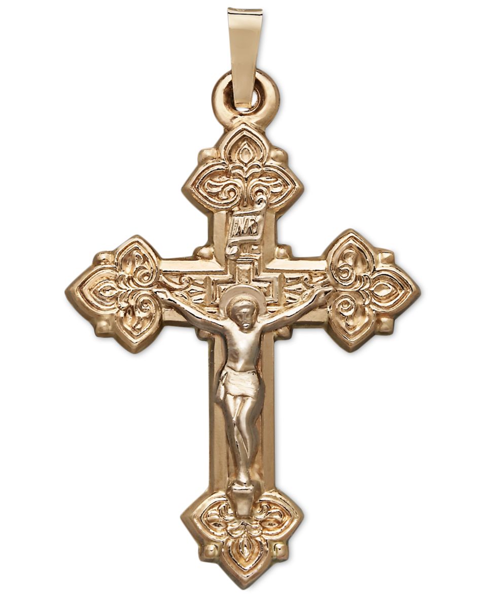 14k Gold Charm, Reversible Crucifix Cross Charm   Jewelry & Watches