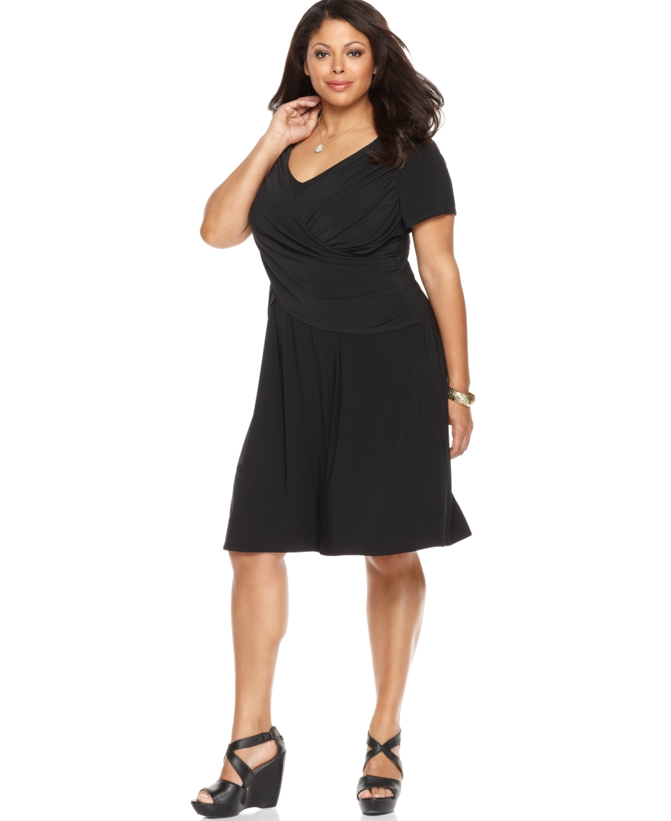 Elementz Plus Size Dress, B Slim Short Sleeve Cross Front   Plus Size