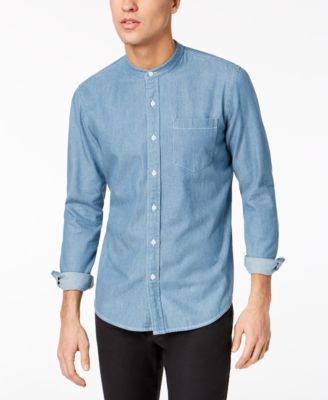 band collar denim shirt