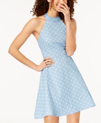 navy polka dot halter dress