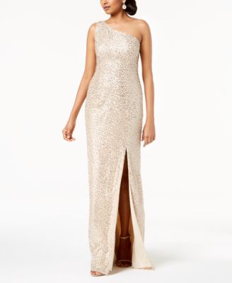 adrianna papell one shoulder beaded dress