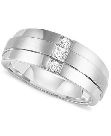 Triton Men's Three-Stone Diamond Wedding Band Ring in Stainless Steel ...