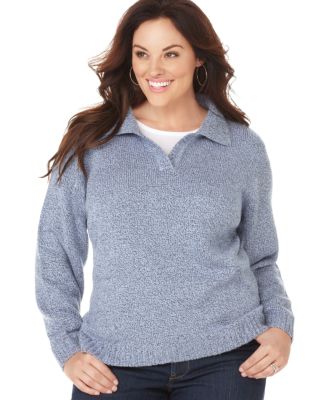 Karen Scott NEW Johnny Blue Long Sleeve Marled Pullover Sweater Plus 3X BHFO  