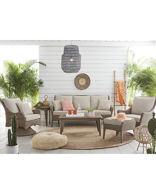 Furniture Closeout Silver Lake Indoor Outdoor Flat Rattan Sofa With Sunbrella Cushions Created For Macy S Reviews Furniture Macy S