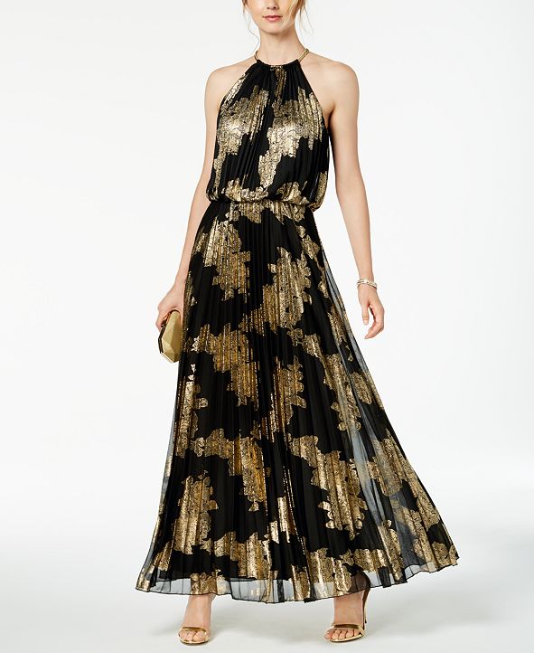 msk pleated blouson halter gown
