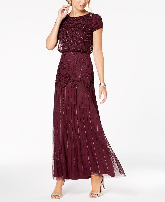 Adrianna Papell Petite Beaded Blouson Gown & Reviews - Dresses
