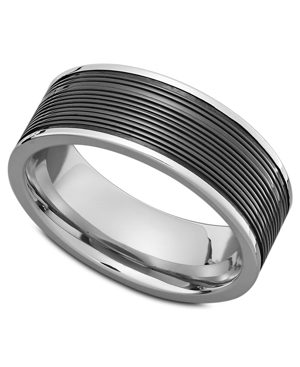 Triton Mens Stainless Steel Ring, Black PVD Center Band   Rings