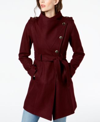 guess asymmetrical belted wool wrap coat