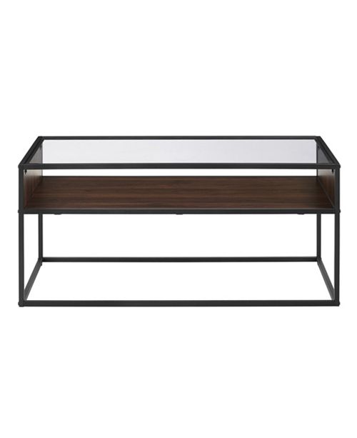 Walker Edison 40 Metal And Glass Coffee Table With Open Shelf Dark Walnut Reviews Home Macy S