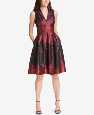 vince camuto metallic jacquard fit & flare dress