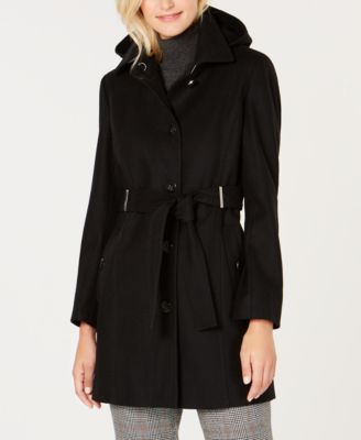 hooded belted coat