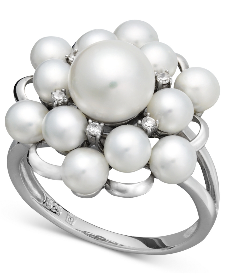 Sterling Silver Ring, Cultured Freshwater Pearl and Diamond Accent