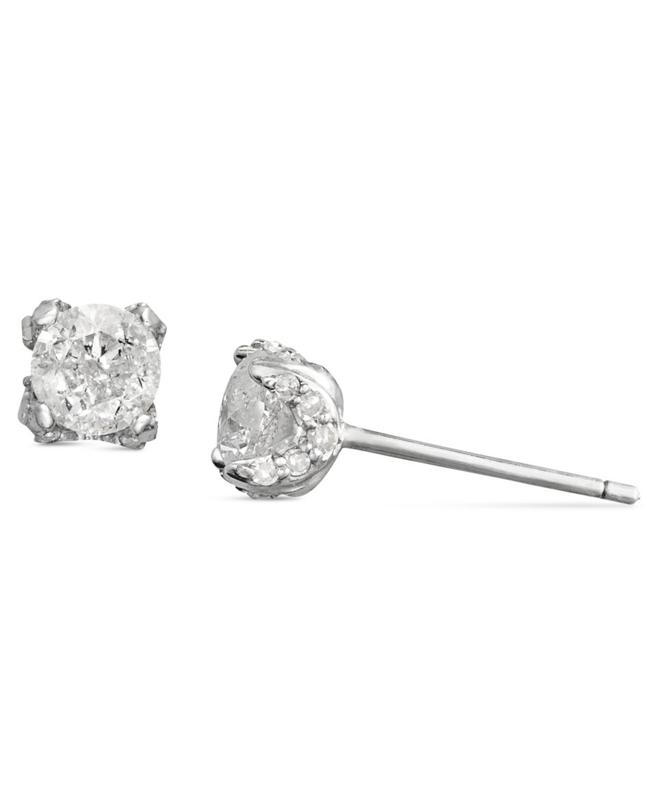 Diamond Earrings, 14k White Gold Diamond Pave Stud Earrings (3/4 ct. t