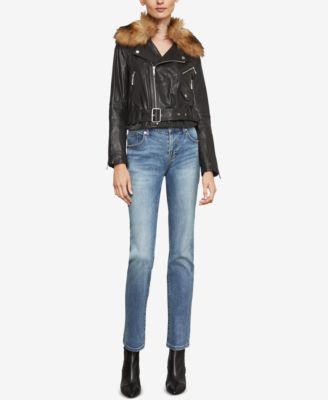 bcbg denim and leather jacket