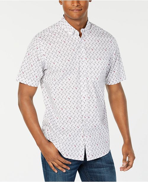 Club Room Men S Flamingo Print Short Sleeve Shirt Created For Macy S Reviews Casual Button Down Shirts Men Macy S