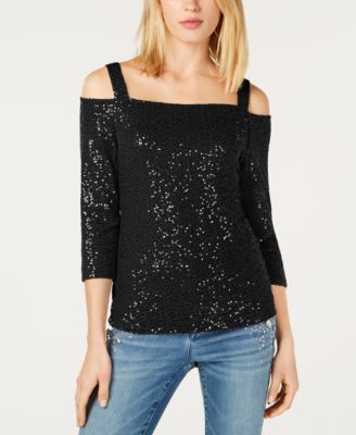 sequin shoulder top