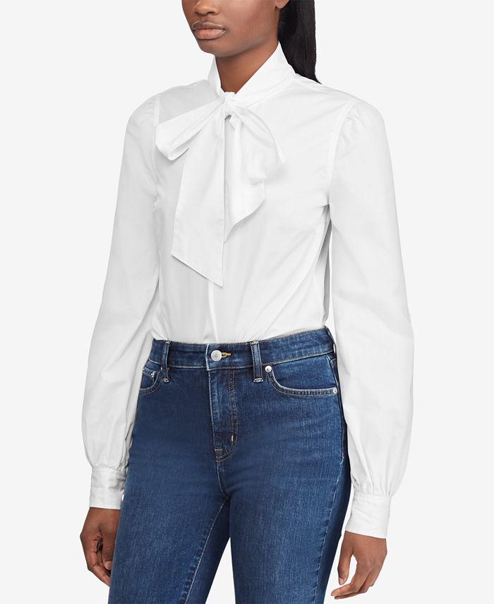 cotton tie neck shirt ralph lauren